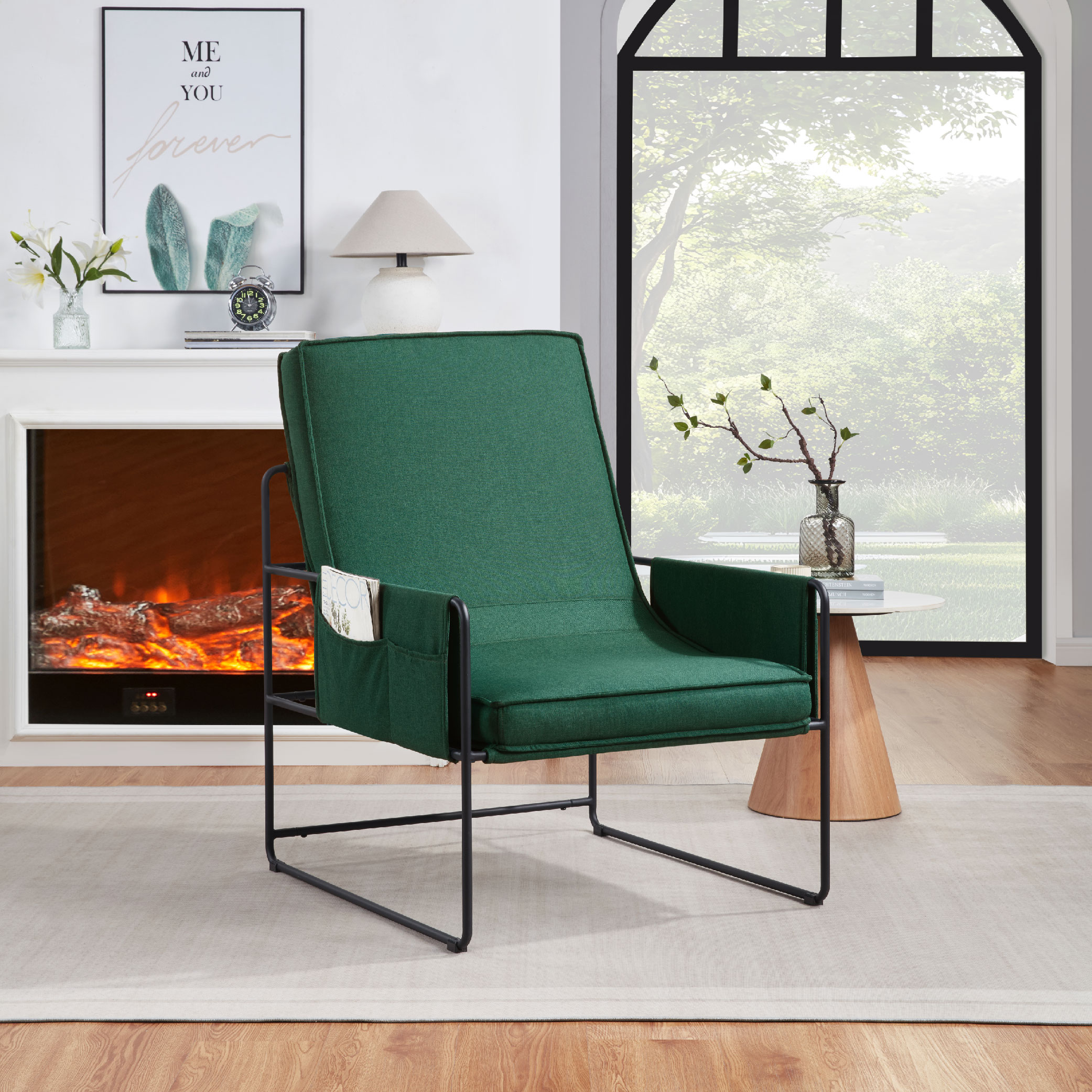 Sling Accent Chair, Comfy Chair With Removable Cushion, Vanity Chair, With Storage Bag For Living Room, Room Chair For Living Room, Bedroom, Office, Green_voghion.com